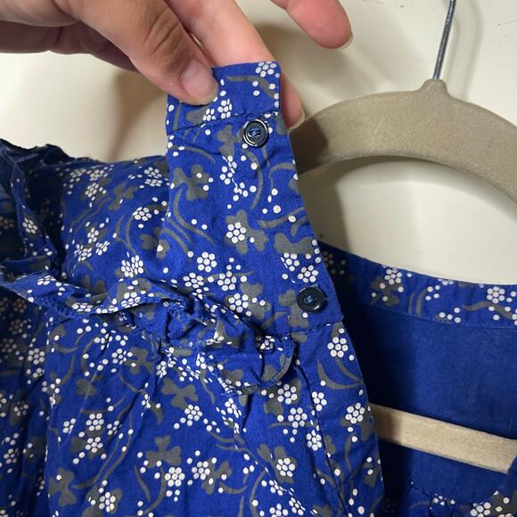 BONPOINT BLUE FLOWER PRINT LONG SLEEVE RUFFLE TOP sz 10 - Picture 5 of 6